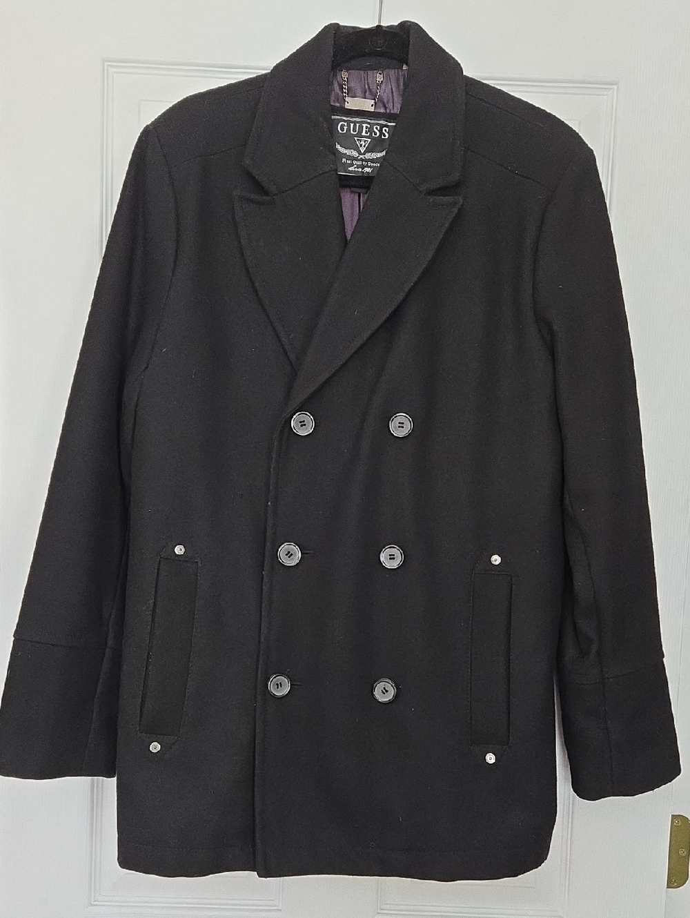 Guess Black Double-Breasted Men’s Peacoat